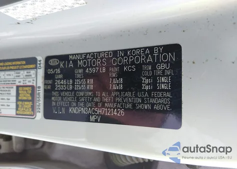 2017 Kia Sportage Ex z USA, uszkodzony, nr VIN KNDPN3AC5H7121426